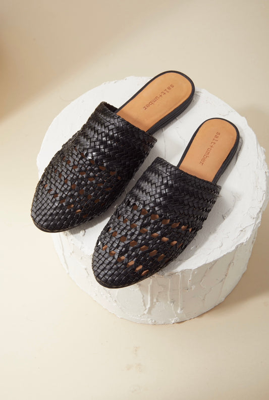 LILY-BLACK signature woven leather mules