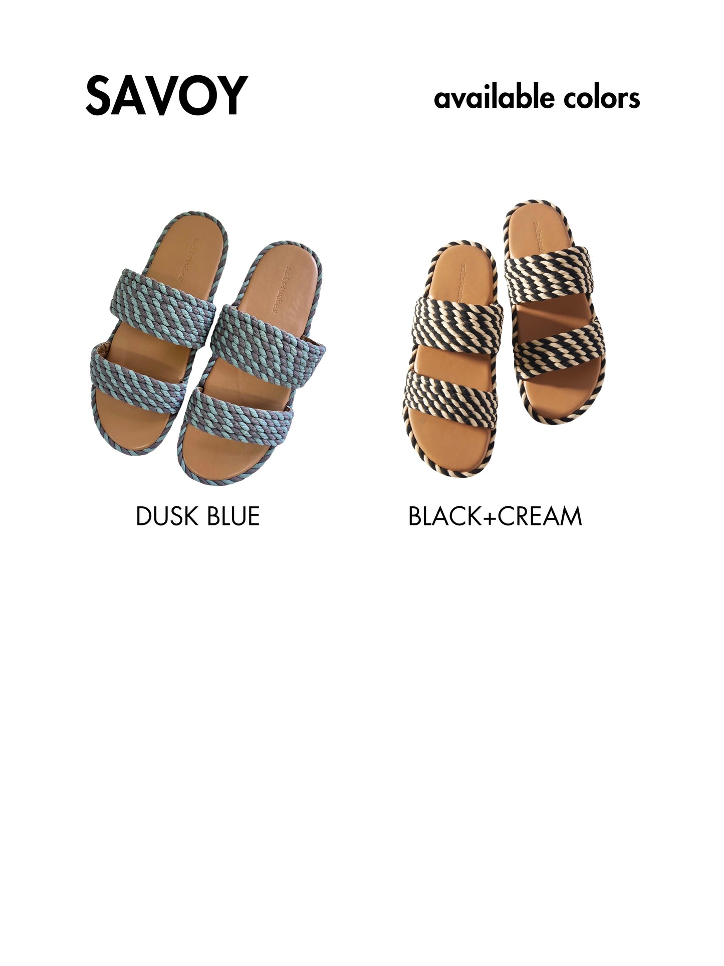 SAVOY-2 -BLACK/ WHITE vegan rope double band slide sandal