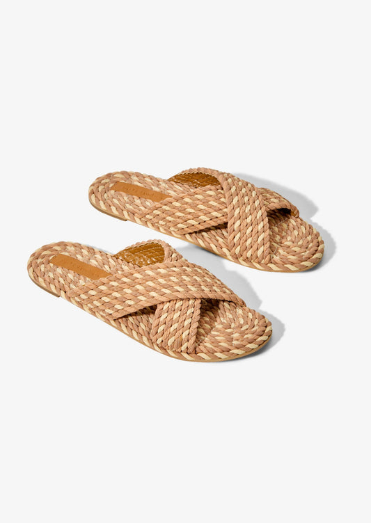 SARAYA - SAND MULTI vegan rope cross band slide sandal
