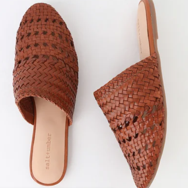LILY-COGNAC handwoven leather mules