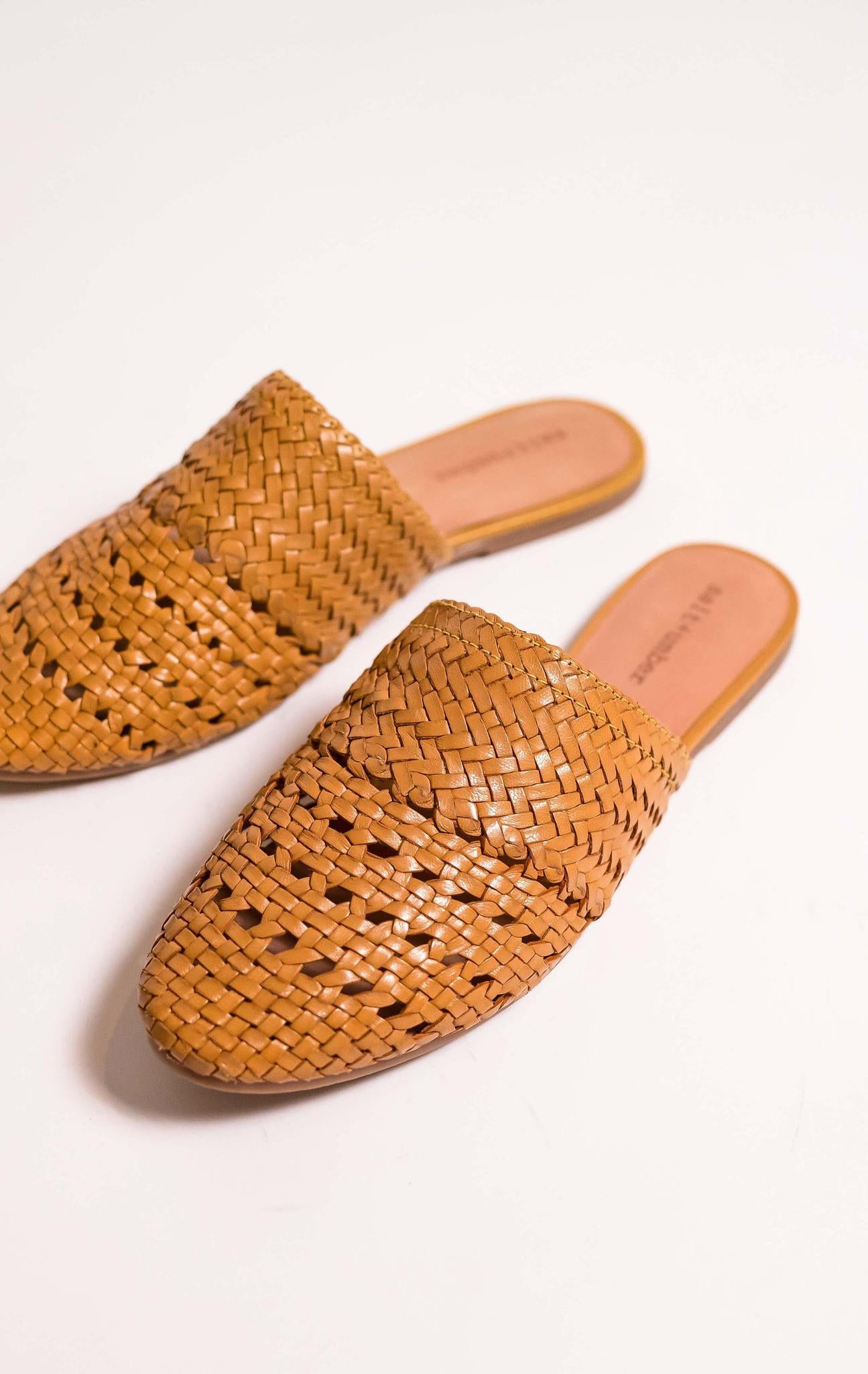 LILY-MUSTARD signature leather woven mules