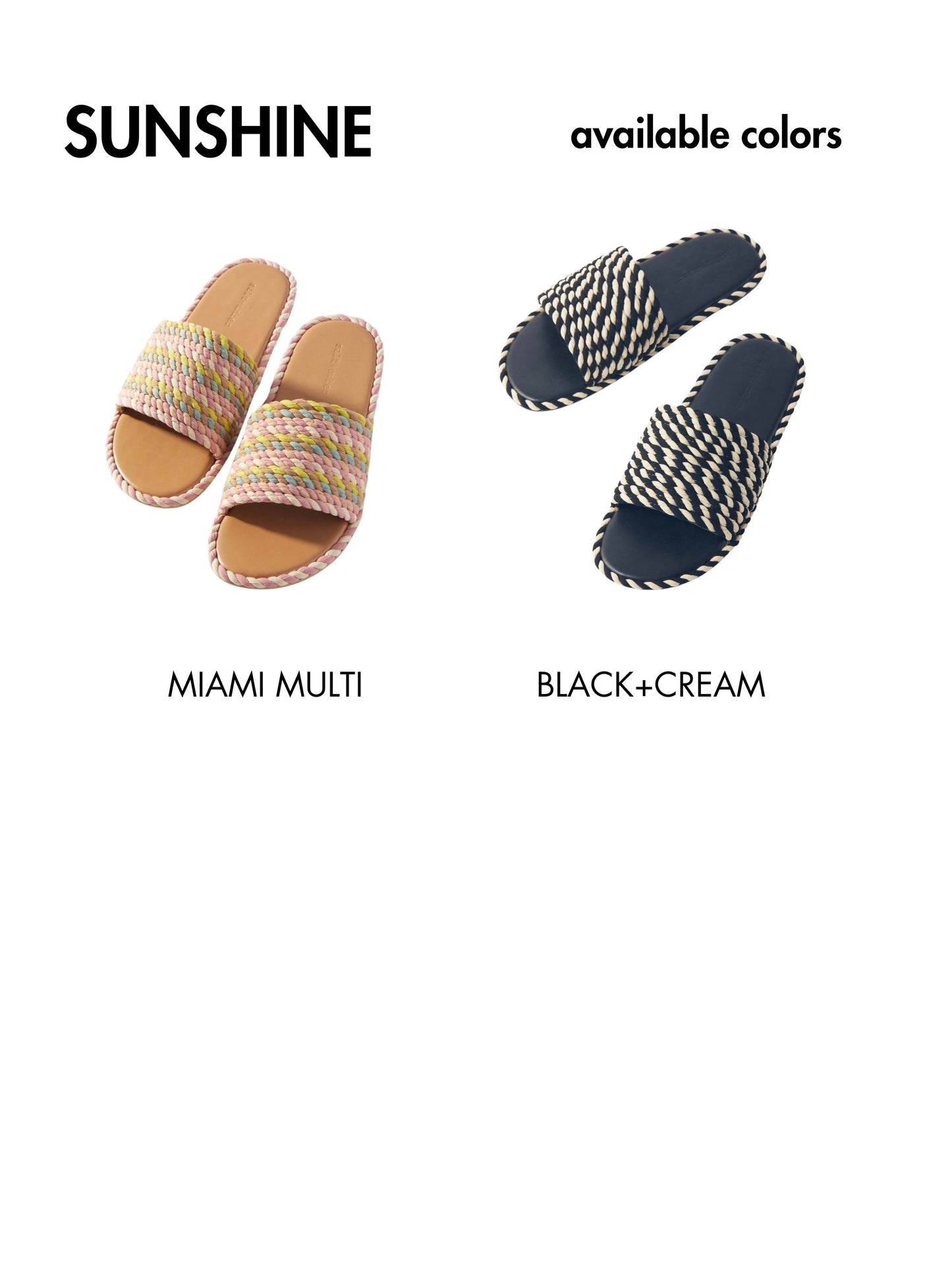 SUNSHINE-BLACK WHITE vegan rope footbed slide sandal