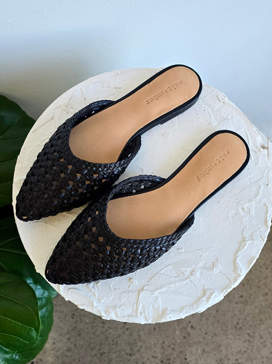 AVRIL-BLACK leather mules