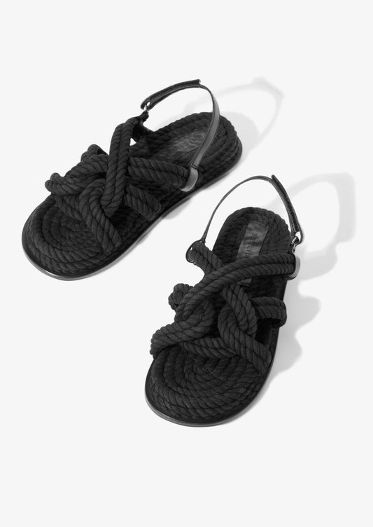 SANSA-BLACK rope nautical knot slingback platform