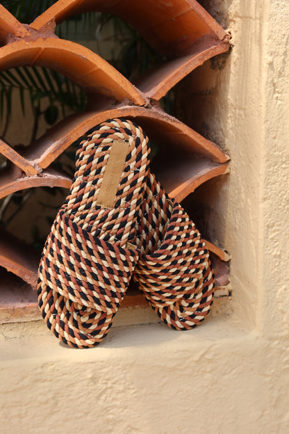 SUNNY-BROWN MULTI vegan rope slide sandal