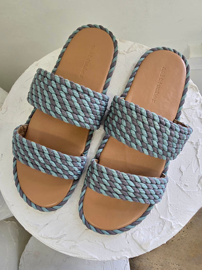 SAVOY-2 -DUSK BLUE vegan rope double band slide sandal