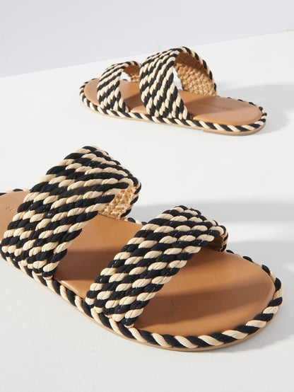 SAVOY-2 -BLACK/ WHITE vegan rope double band slide sandal