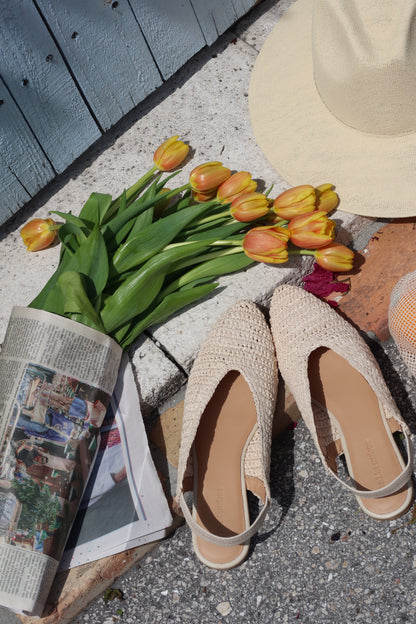 MOROCCO- NATURAL RAFFIA slingback closed toe flat