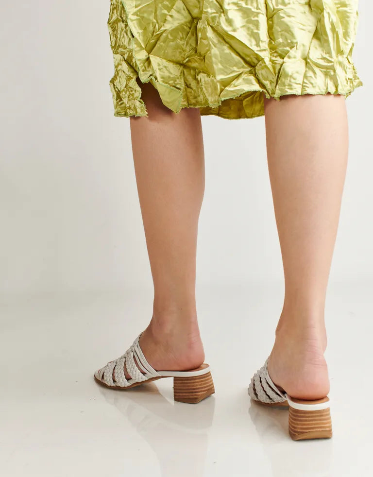 RIVIERA - WHITE leather woven geometric block heel sandals