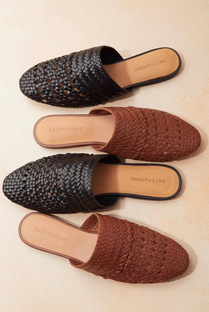 LILY-BLACK signature woven leather mules
