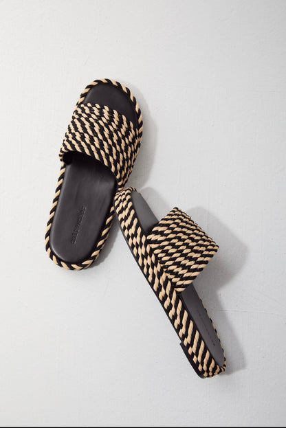 VIVA - BLACK/WHITE vegan rope platform slide sandal