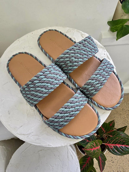 SAVOY-2 -DUSK BLUE vegan rope double band slide sandal