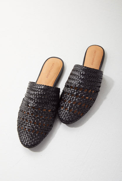 LILY-BLACK signature woven leather mules