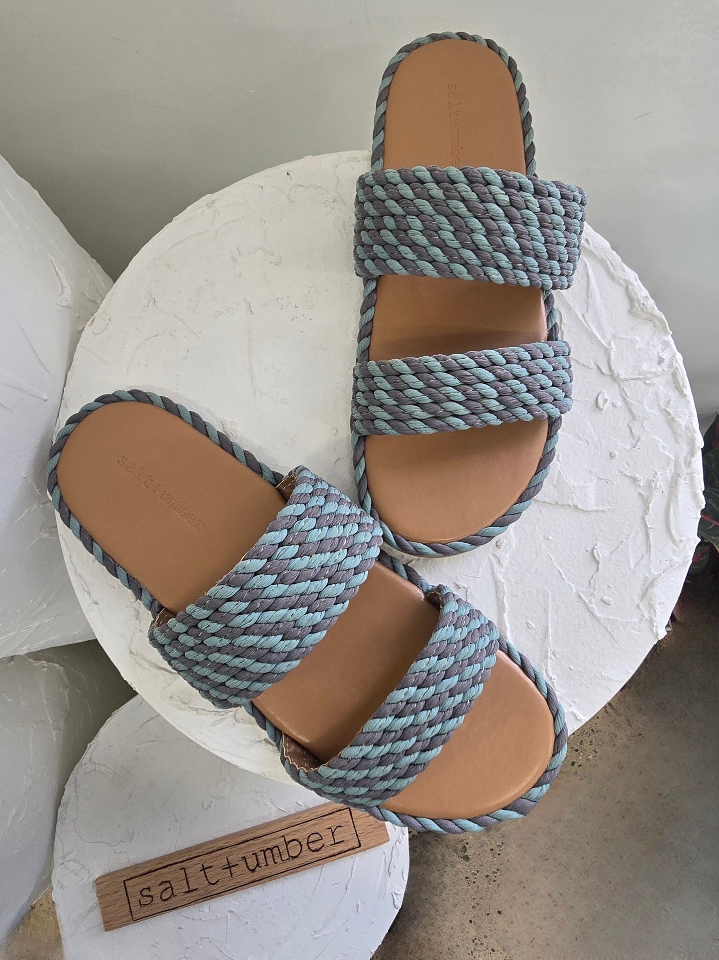 SAVOY-2 -DUSK BLUE vegan rope double band slide sandal