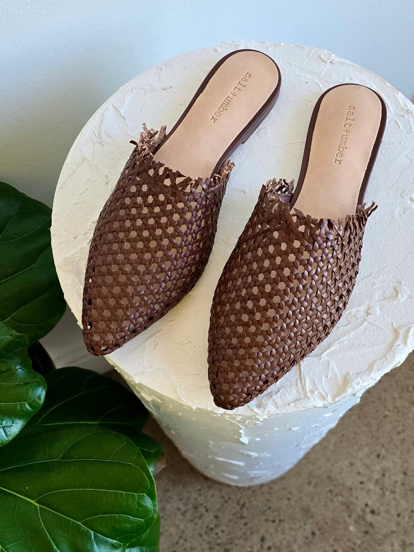 MIRABELLE - BROWN handwoven leather mule