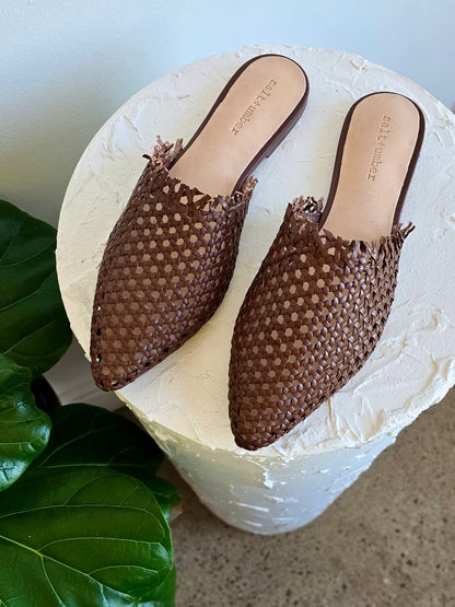 MIRABELLE - BROWN handwoven leather mule