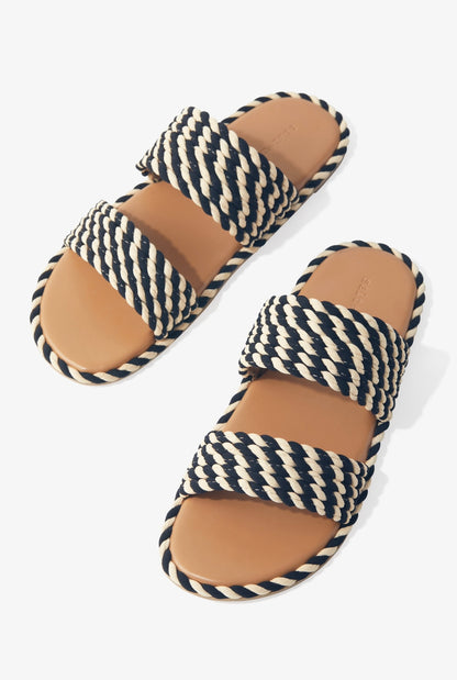 SAVOY-2 -BLACK/ WHITE vegan rope double band slide sandal