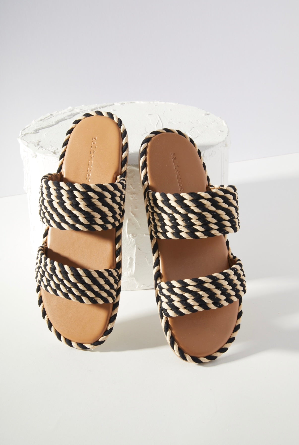 SAVOY-2 -BLACK/ WHITE vegan rope double band slide sandal