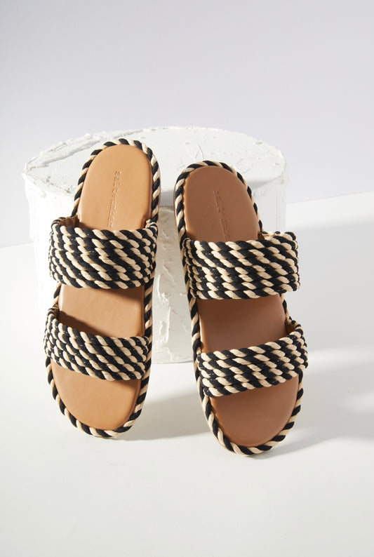 SAVOY-2 -BLACK/ WHITE vegan rope double band slide sandal