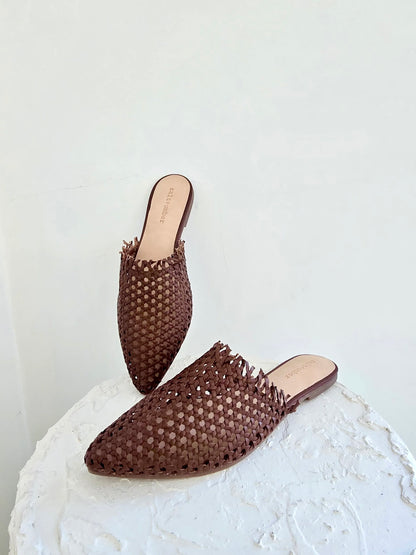 MIRABELLE - BROWN handwoven leather mule