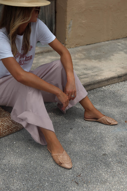 ARI - VINTAGE PINK basketweave leather mules