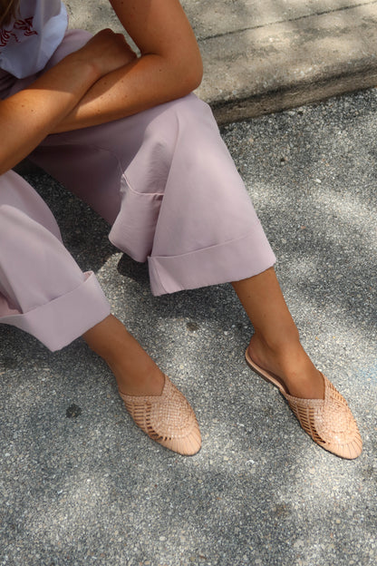 ARI - VINTAGE PINK basketweave leather mules