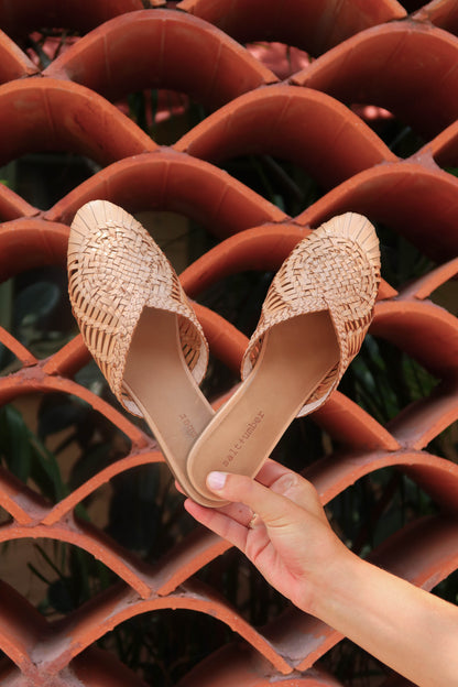 ARI - VINTAGE PINK basketweave leather mules
