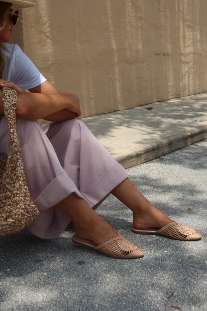 ARI - VINTAGE PINK basketweave leather mules