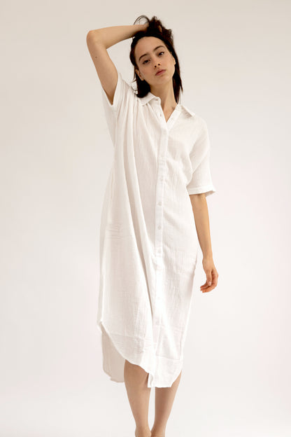 CAPRI - WHITE BUTTON DOWN MIDI DRESS