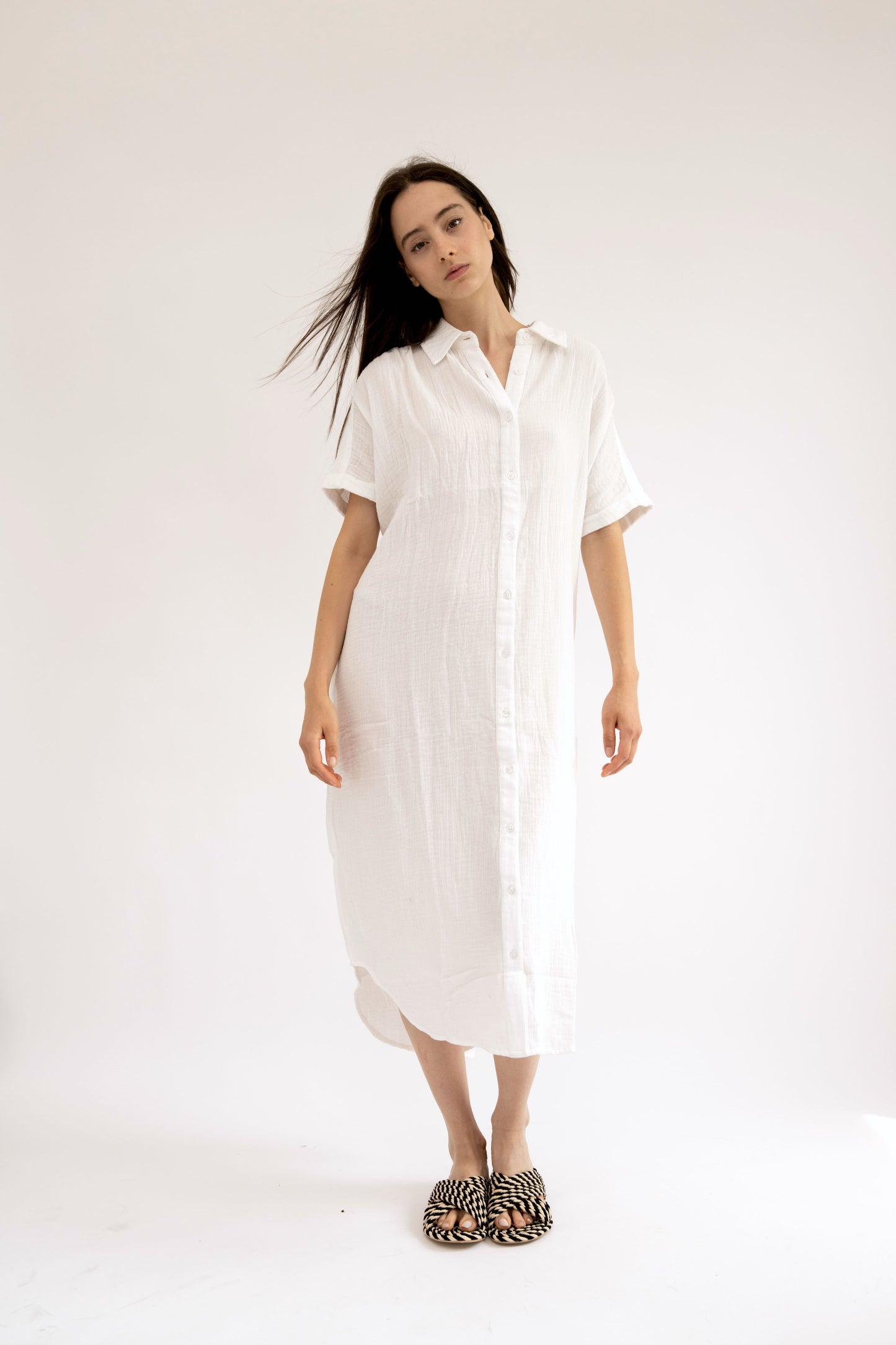 CAPRI - WHITE BUTTON DOWN MIDI DRESS