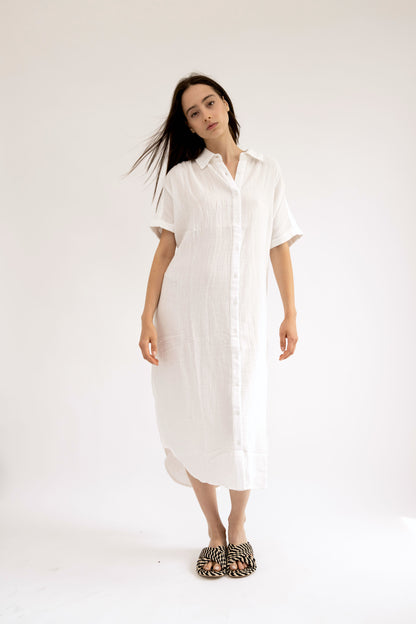 CAPRI - WHITE BUTTON DOWN MIDI DRESS