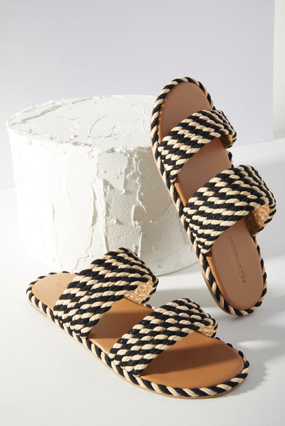 SAVOY-2 -BLACK/ WHITE vegan rope double band slide sandal