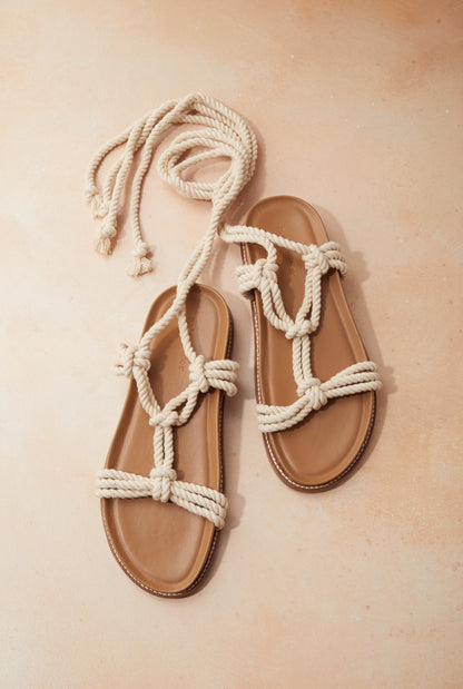 HAVEN - OFF WHITE vegan cotton rope lace up gladiator