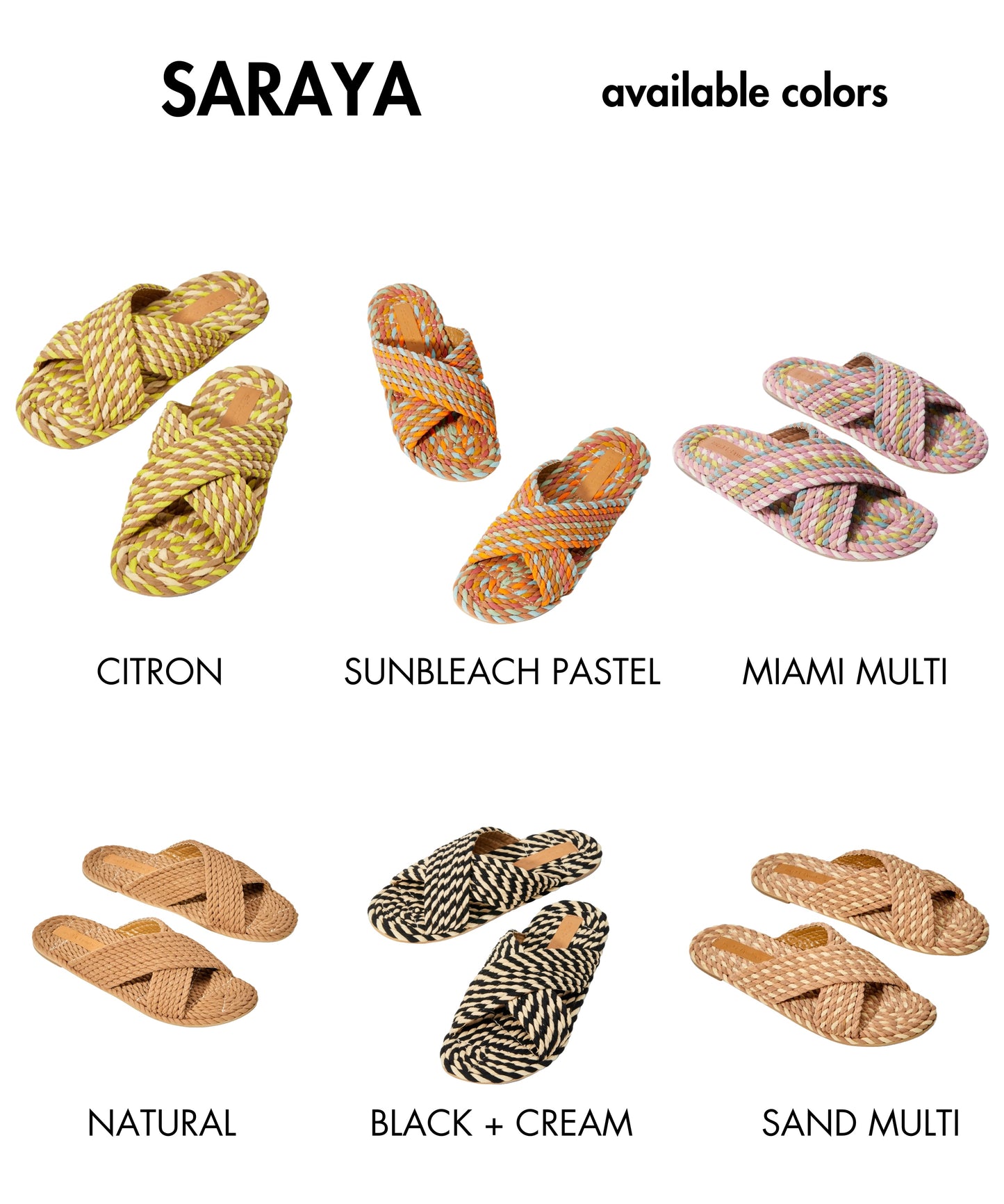 SARAYA-MIAMI MULTI vegan rope cross band slide sandal