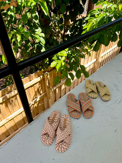 SARAYA - SAND MULTI vegan rope cross band slide sandal