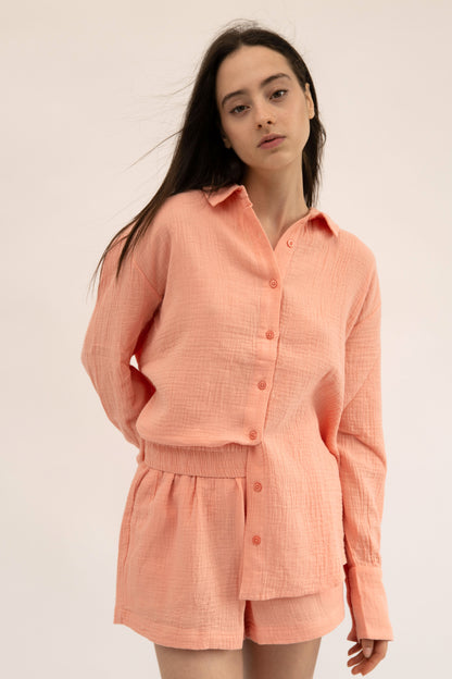 MAUI - CORAL LONG SLEEVE BUTTON DOWN TOP