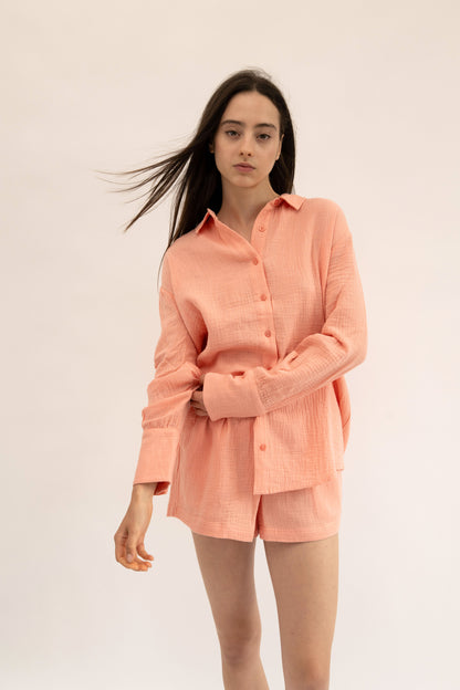 MAUI - CORAL LONG SLEEVE BUTTON DOWN TOP
