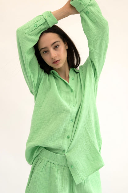 MAUI - LIME LONG SLEEVE BUTTON DOWN TOP