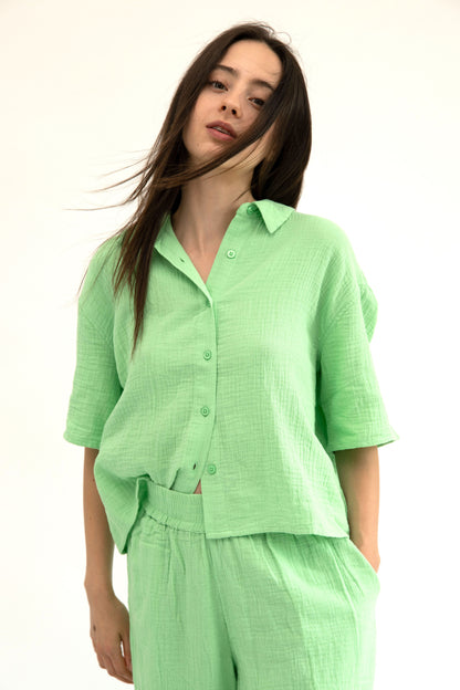 MAUI - LIME SHORT SLEEVE BUTTON DOWN TOP