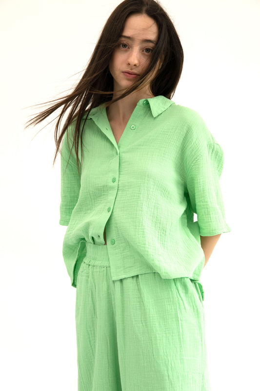 MAUI - LIME SHORT SLEEVE BUTTON DOWN TOP
