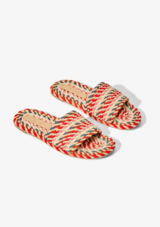 SUNNY- PINK RED MULTI vegan rope slide sandal