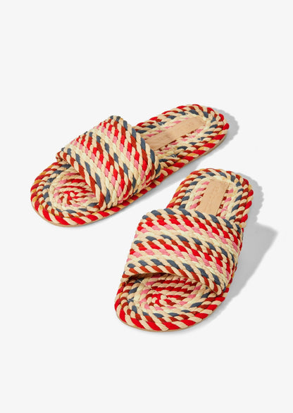 SUNNY- PINK RED MULTI vegan rope slide sandal