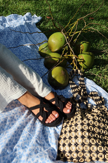 SANSA-BLACK rope nautical knot slingback platform