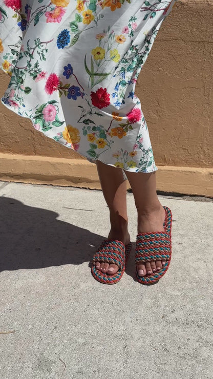 SUNNY- RETRO MIX vegan rope slide sandal