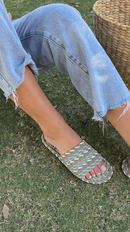 SUNNY- BELIZE BLUE vegan rope slide sandal