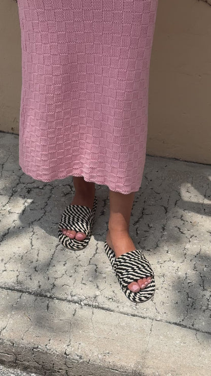 SUNNY - BLACK WHITE MULTI vegan rope slide sandal