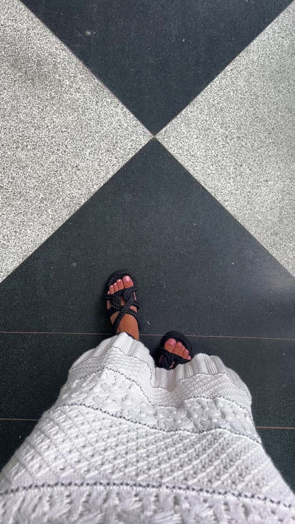 SANSA-BLACK rope nautical knot slingback platform