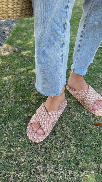 SARAYA - SAND MULTI vegan rope cross band slide sandal