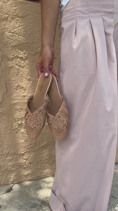 ARI - VINTAGE PINK basketweave leather mules