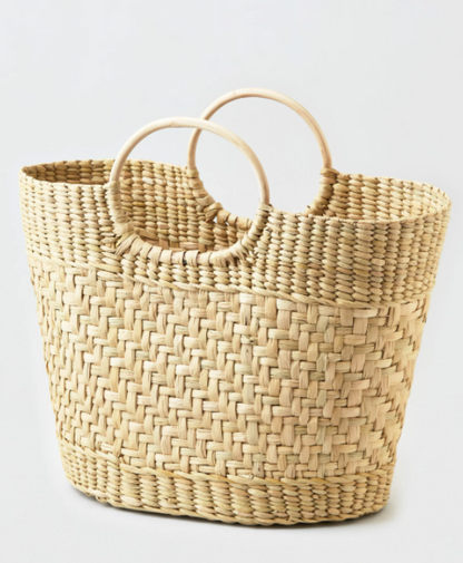 CAROL STRAW BAMBOO HANDLE CARRYALL BAG